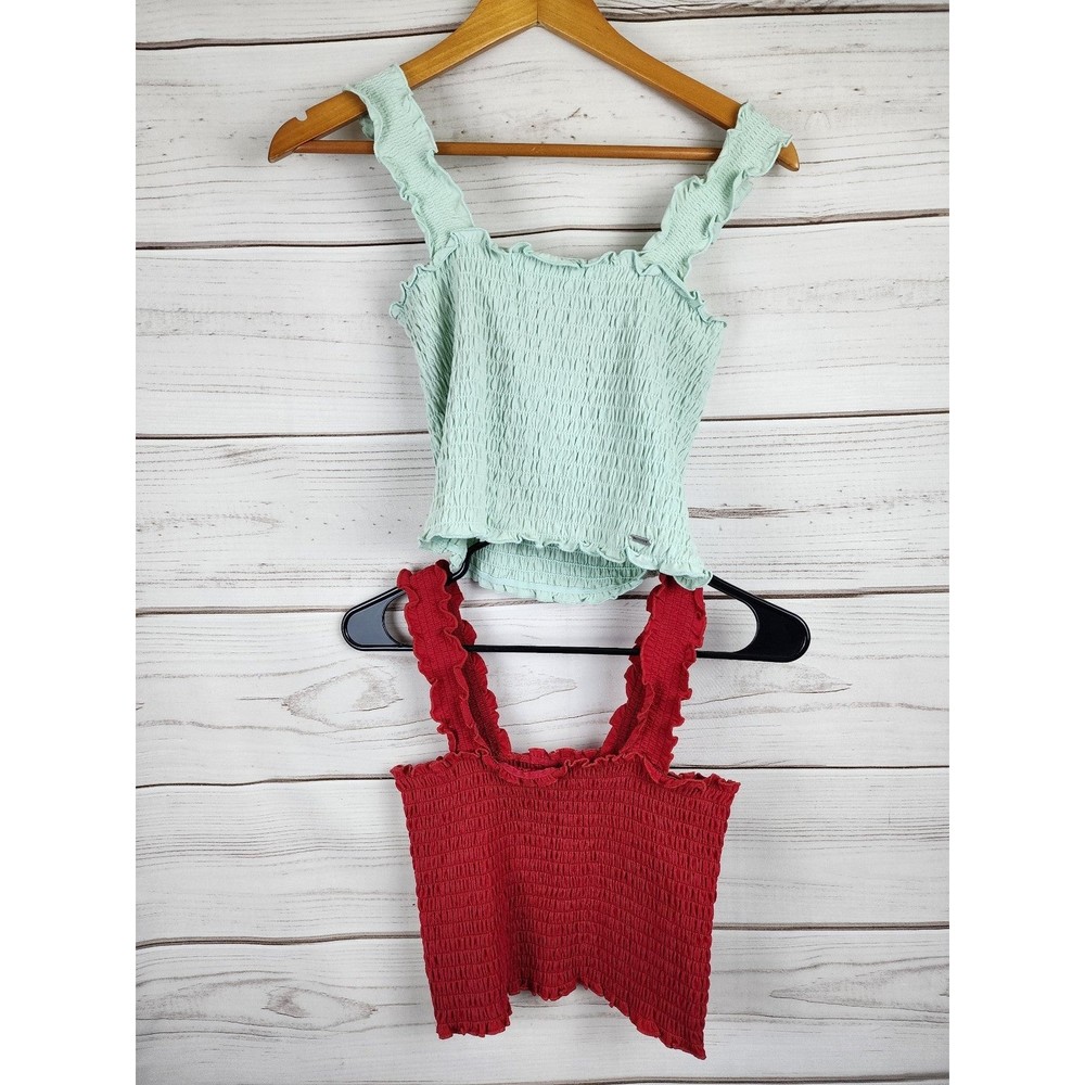 (2) Hollister Crop Tops Junior's Medium Red/Green